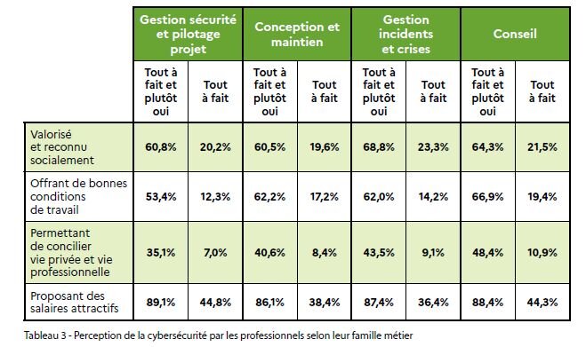 Perception de la cybersécurité par les professionnels selon leur famille métier - © D.R.