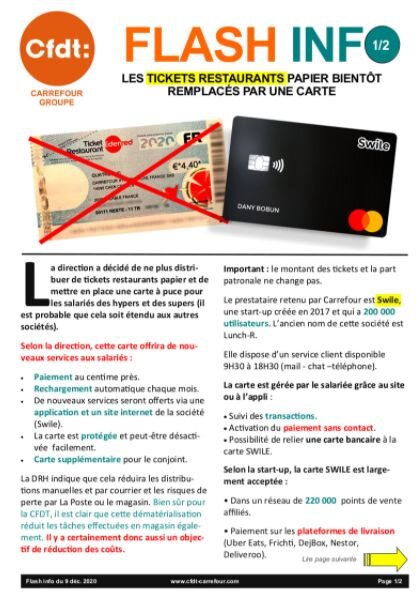 Introduction de la carte Swile chez Carrefour : volet 1 - © CFDT