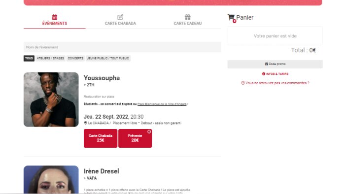 L’interface SoTicket du Chabada. - © D.R.