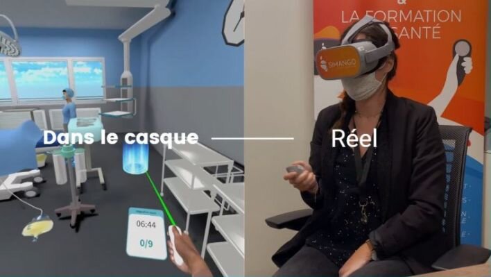 Exemple de formation Simango pour un établissement de santé à travers un casque de réalité virtuelle - © D.R.