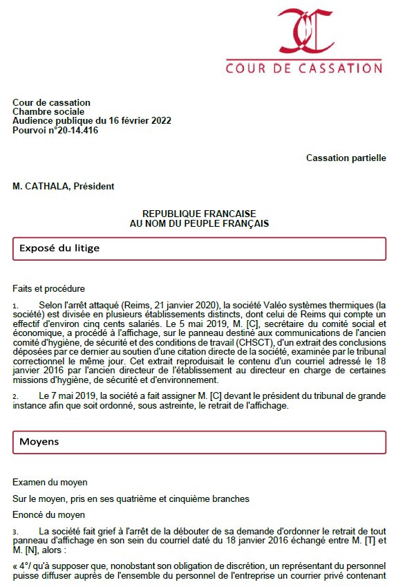 Cass. soc., 16/02/2022, n° 20-14 416 - © D.R.