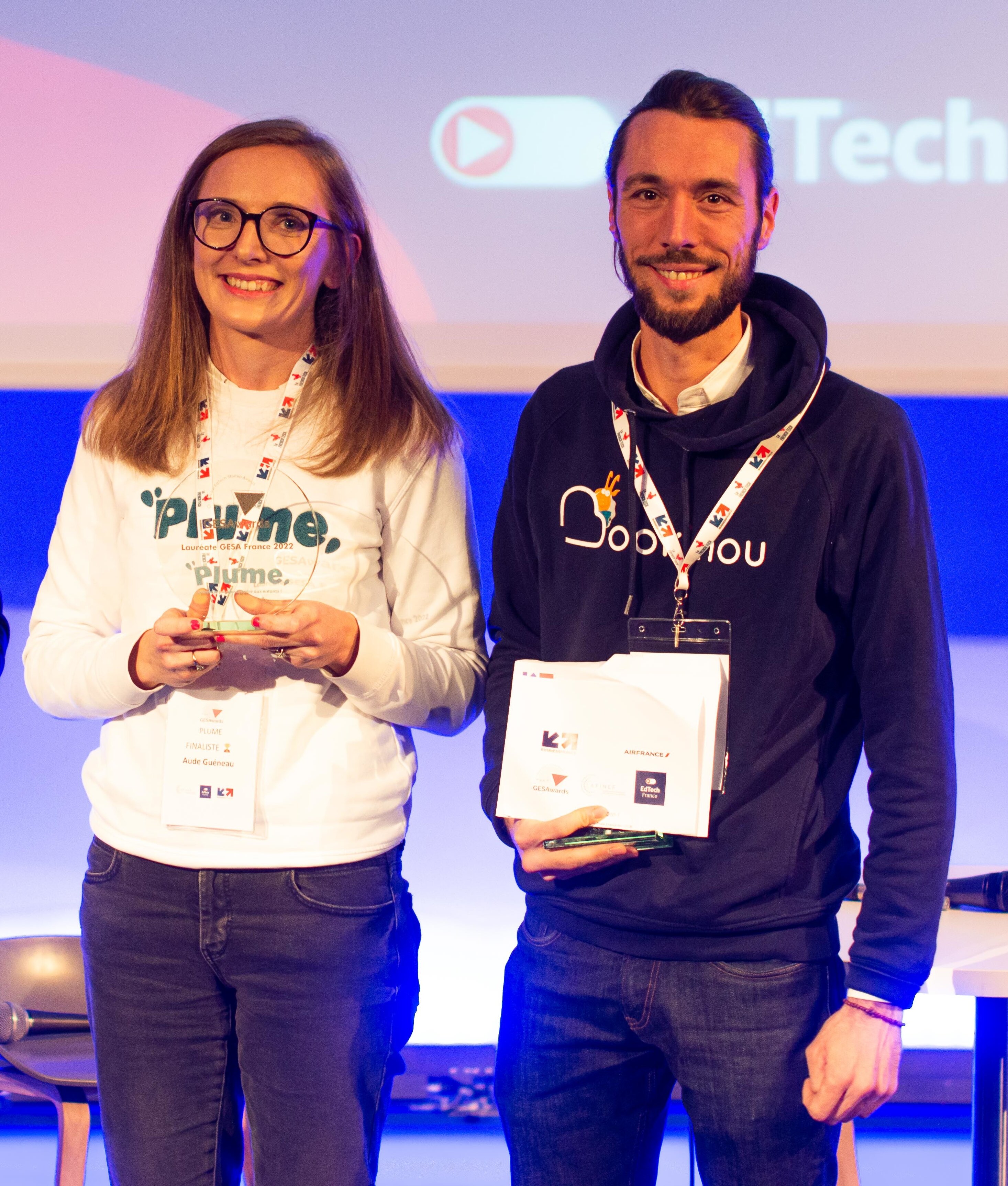 Lauréats français des Gesa, Plume (Aude Guéneau) et Bookinou (Vincent Gunther) participeront au Bett Show. - © Jessica Pillot