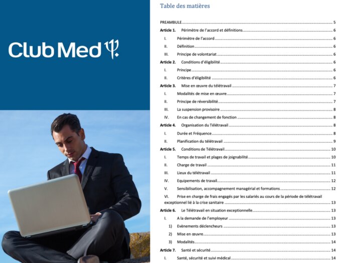 Club Med : accord télétravail signé par toutes les OS (CFDT, CFTC, FGTA-FO, Unsa)