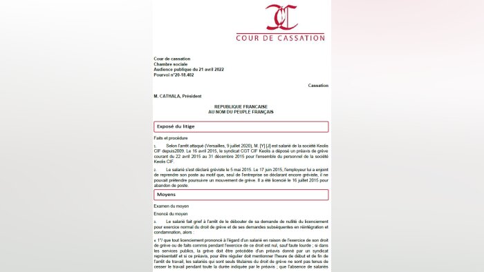 Cass. soc., 21/04/2022, n° 20-18 402 - © D.R.