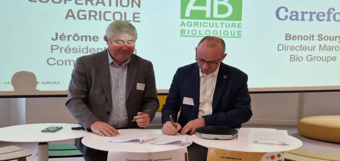 Benoit Soury, directeur marché bio, Carrefour et Jérôme Caillé, président de la commission bio, LCA - © D.R.