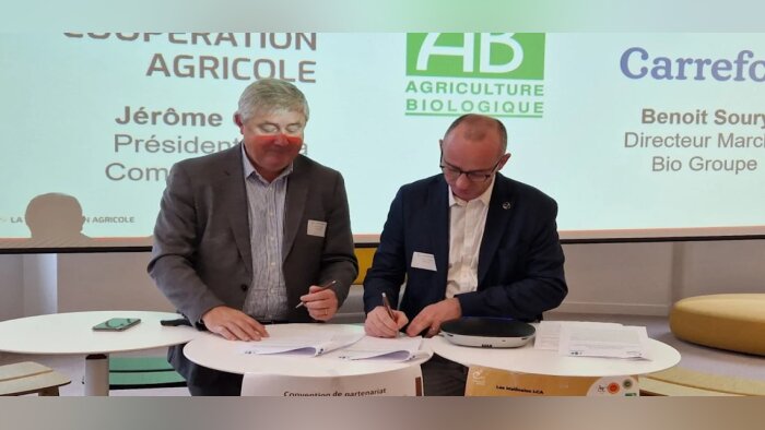 Benoit Soury, directeur marché bio, Carrefour et Jérôme Caillé, président de la commission bio, LCA - © D.R.