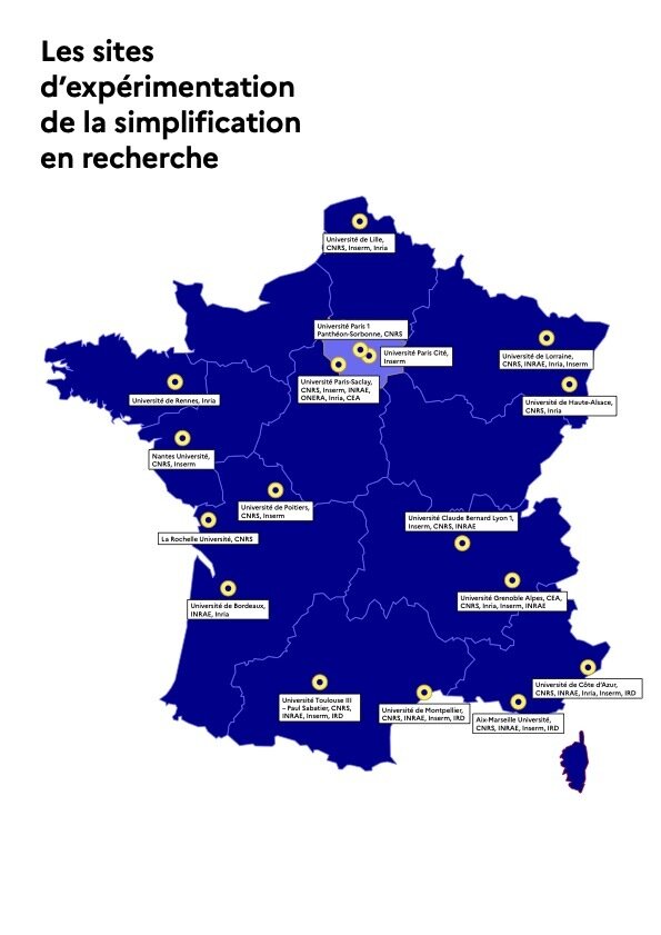 Les 17 sites volontaires pour tester des process de simplification à l’échelle des unités de recherche - © MESR