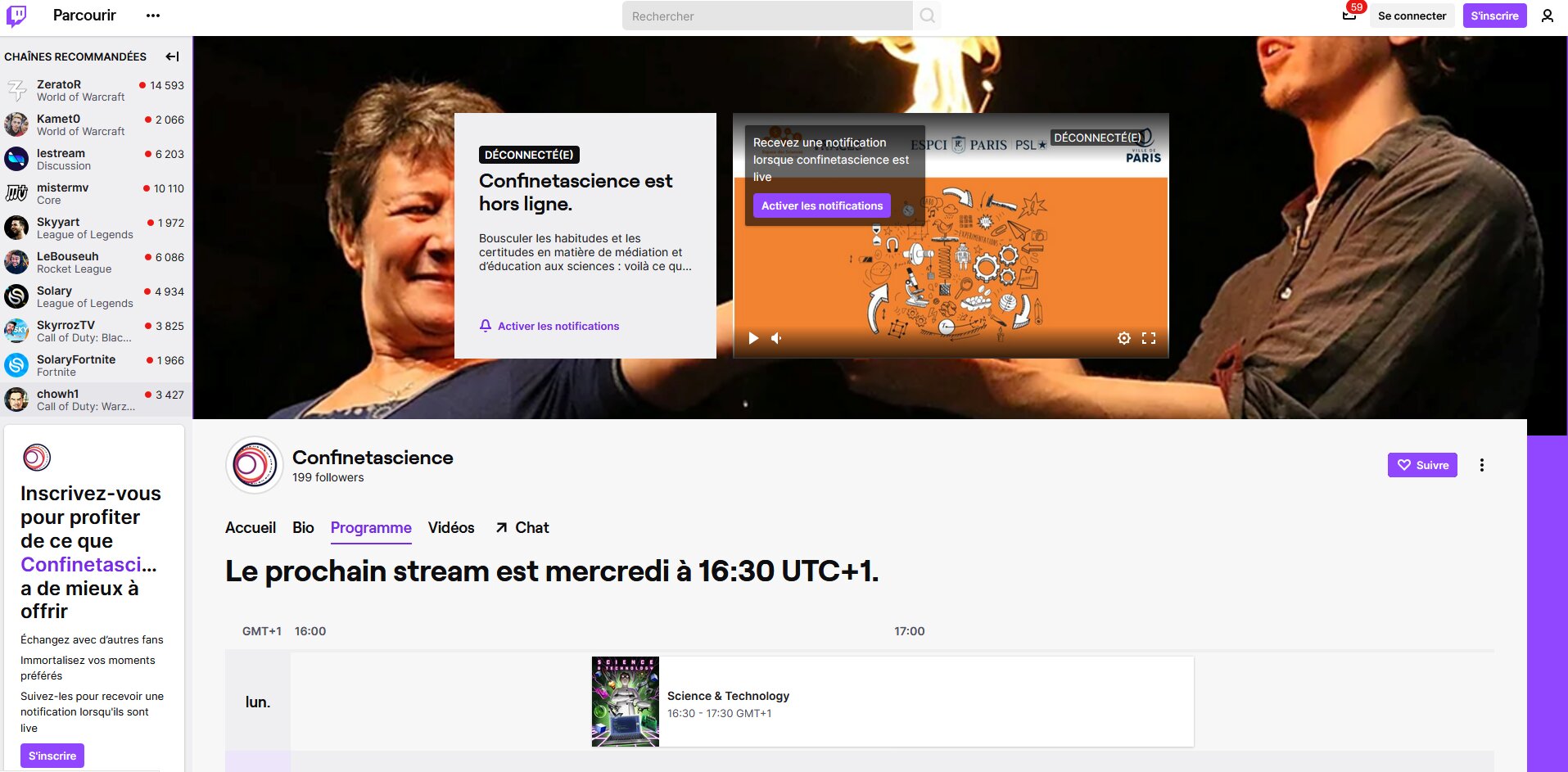 Confinetascience est le compte Twitch de l’Espace Pierre-Gilles de Gennes dédié à promouvoir la recherche à ESPCI ParisTech et à PSL et de l’association Traces - © D.R.