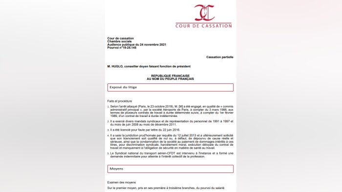 Cass. soc., 24/11/2021, n° 19-25 145 - © D.R.
