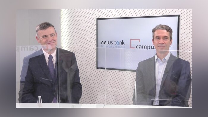Frank Bournois et Romain Soubeyran, lors du plateau TV News Tank x Campus Matin chez Epoka - © D.R.