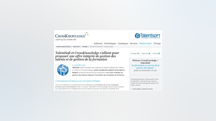 TalentSoft et CrossKnowledge vont proposer une offre intégrée