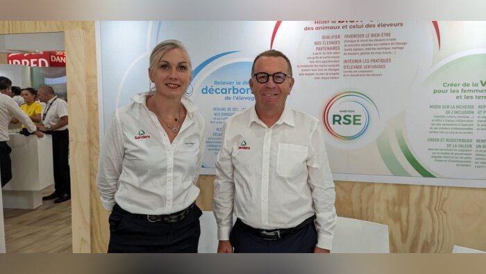 Sophie Thouénon, directrice bio, développement durable et solutions protéinées, avec Philippe Manry, - © D.R.