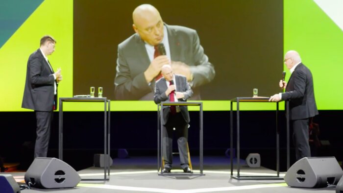 Henry Buzy-Cazaux (IMSI) a animé le débat entre Patrice Vergriete et Loïc Cantin. - © D.R.