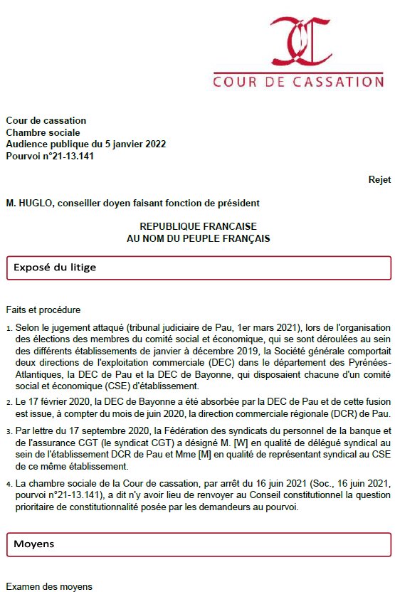 Cass. soc., 05/01/2022, n° 21-13 141 - © D.R.