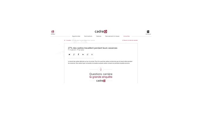 Etude cadreo : les femmes cadres travaillent plus que les hommes lors des vacances et des week-ends - © D.R.