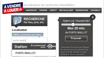AVendreALouer.fr propose la recherche par stations de métro ou temps de transport