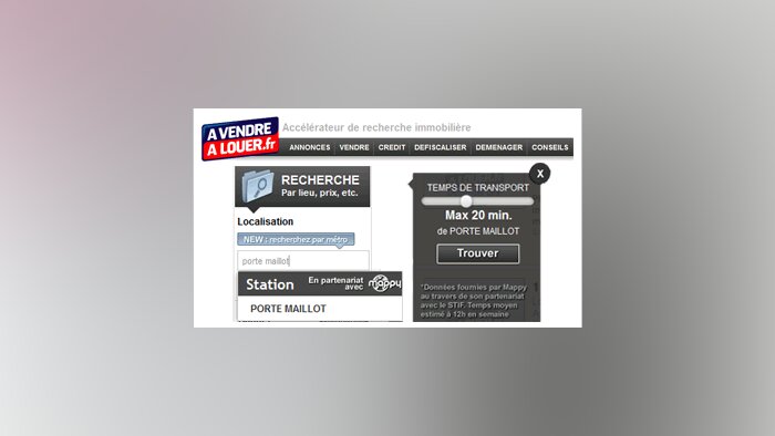 AVendreALouer.fr propose la recherche par stations de métro ou temps de transport