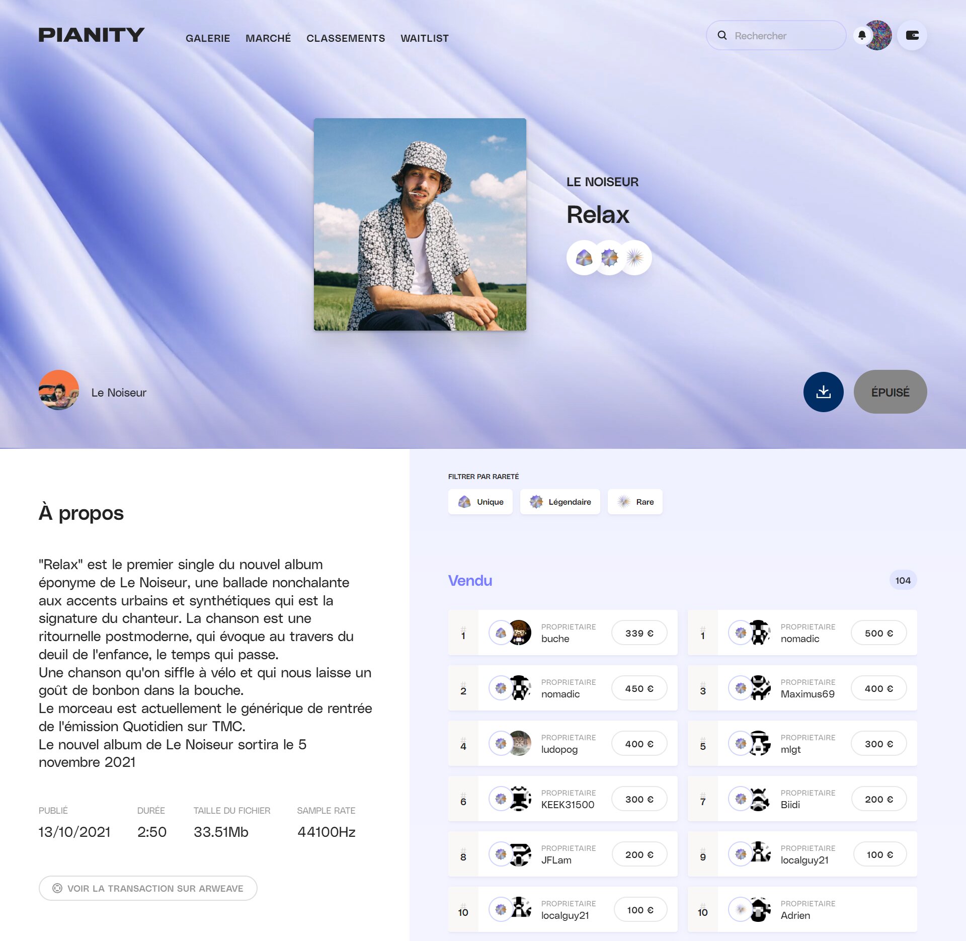 Le profil de l’artiste Le Noiseur sur Pianity.  - © D.R.