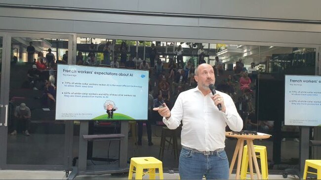 Nicolas d’André, Head of Slack France, présente l’étude IA au travail à Station F (27 juin 2023) - © D.R.
