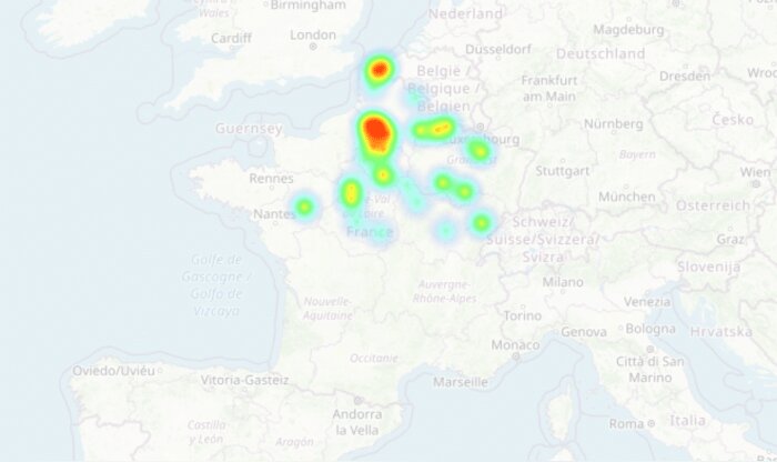 Carte des piégeages pucerons sur céréales relevés au champ le 11 octobre 2021. - © D.R.