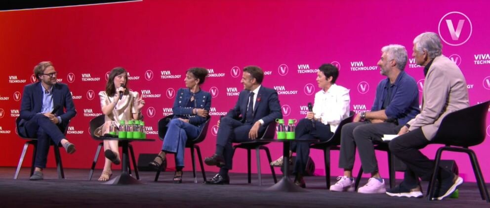 Session de questions-réponses entre le président de la République Emmanuel Macron et des start-uppers (VivaTech 2025, 11/06/2025) - © D.R.