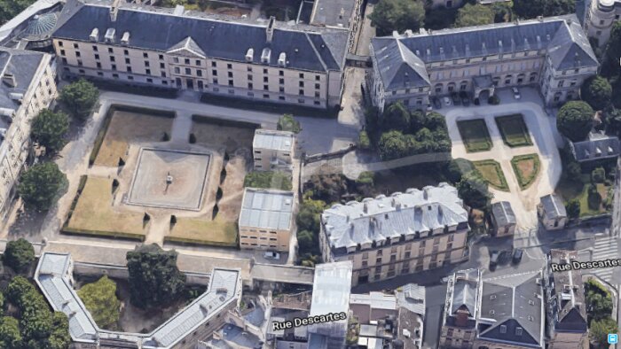 Le ministère de l’enseignement supérieur et de la recherche se situe au 1 rue Descartes à Paris. - © Google Map