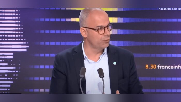 Arnaud Rousseau, le président de la FNSEA, le 14 avril 2023, chez France Info. - © D.R.