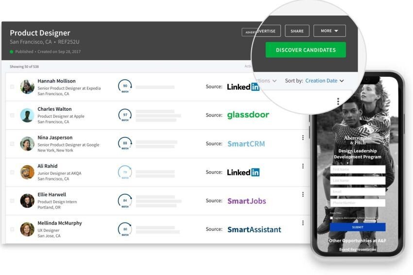 Plateforme SmartRecruiters : fonction « discover candidates » - © D.R.