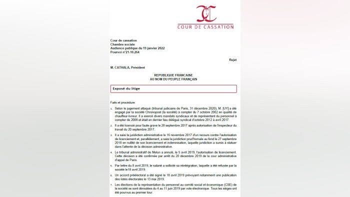 Cass. soc., 19/01/2022, n° 21-10 264 - © D.R.