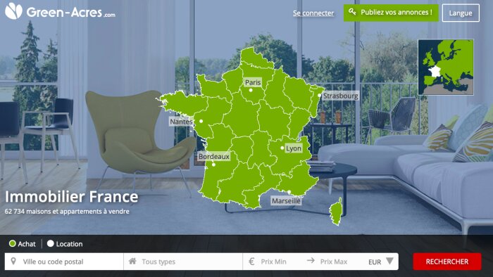 Green-Acres revendique le référencement de près 300 000 annonces immobilières. - © D.R.