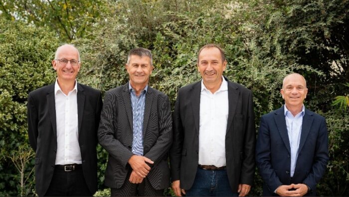 de g à dr : Eric Forin, Olivier Chaillou (Terrena), Bernard Guillard et Julien Heillaut (Agrial) - © Terrena / Agrial